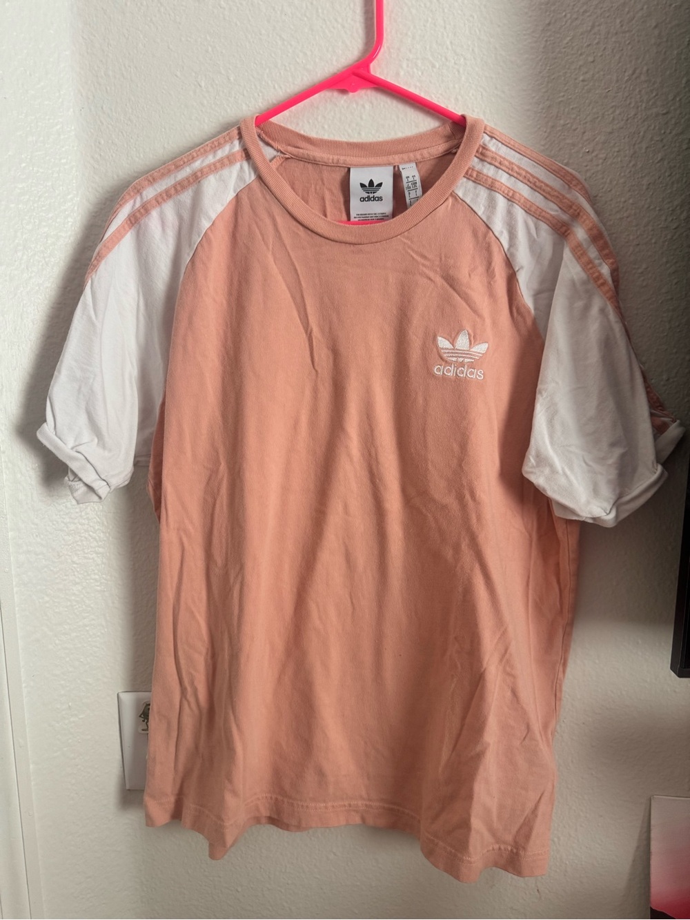 adidas Peach & White Raglan 3-Stripe men Tee